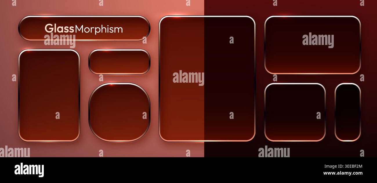 Glassmorphism UI elements set with glowing red frames for web and app interface design. Vector illustration Stock Vector