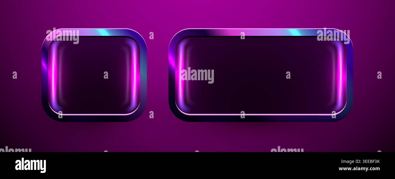 Neon glowing UI buttons and frames. Abstract digital interface elements for web and app design. Vector illustration Stock Vector