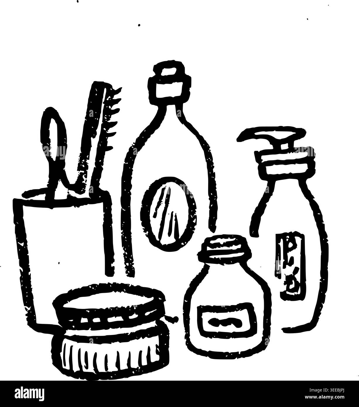 Hand Drawn Cleaning Supplies Group Vector Illustration Stock Vector