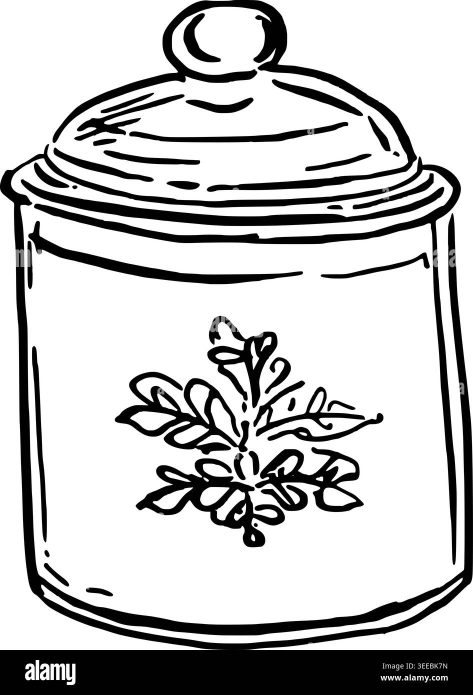 Hand Drawn Floral Tea Canister Vector Drawing Stock Vector
