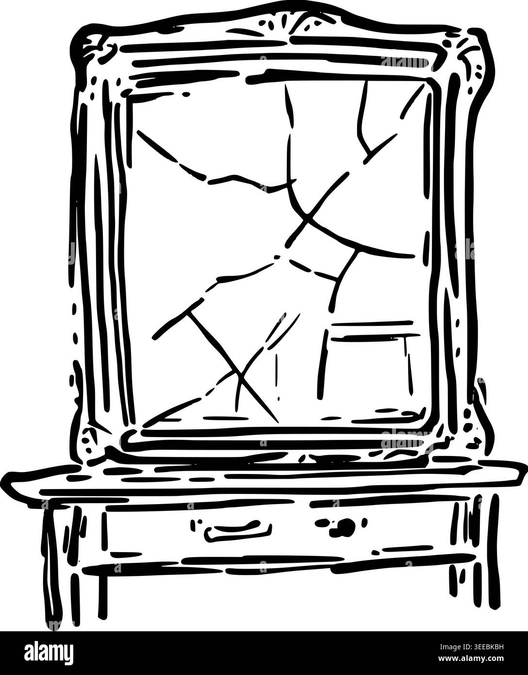 Hand Drawn Cracked Mirror Vector Line Art Stock Vector