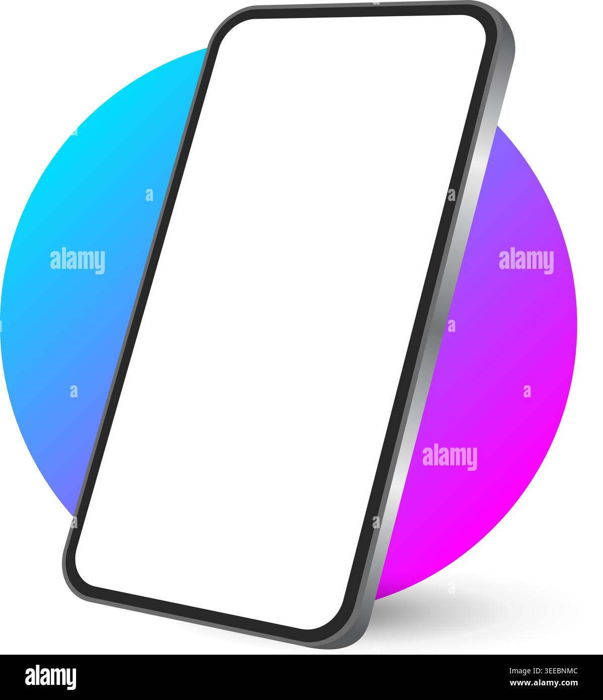 Modern smartphone device mockup with a gradient circle for presentation. Vector illustration Stock Vector