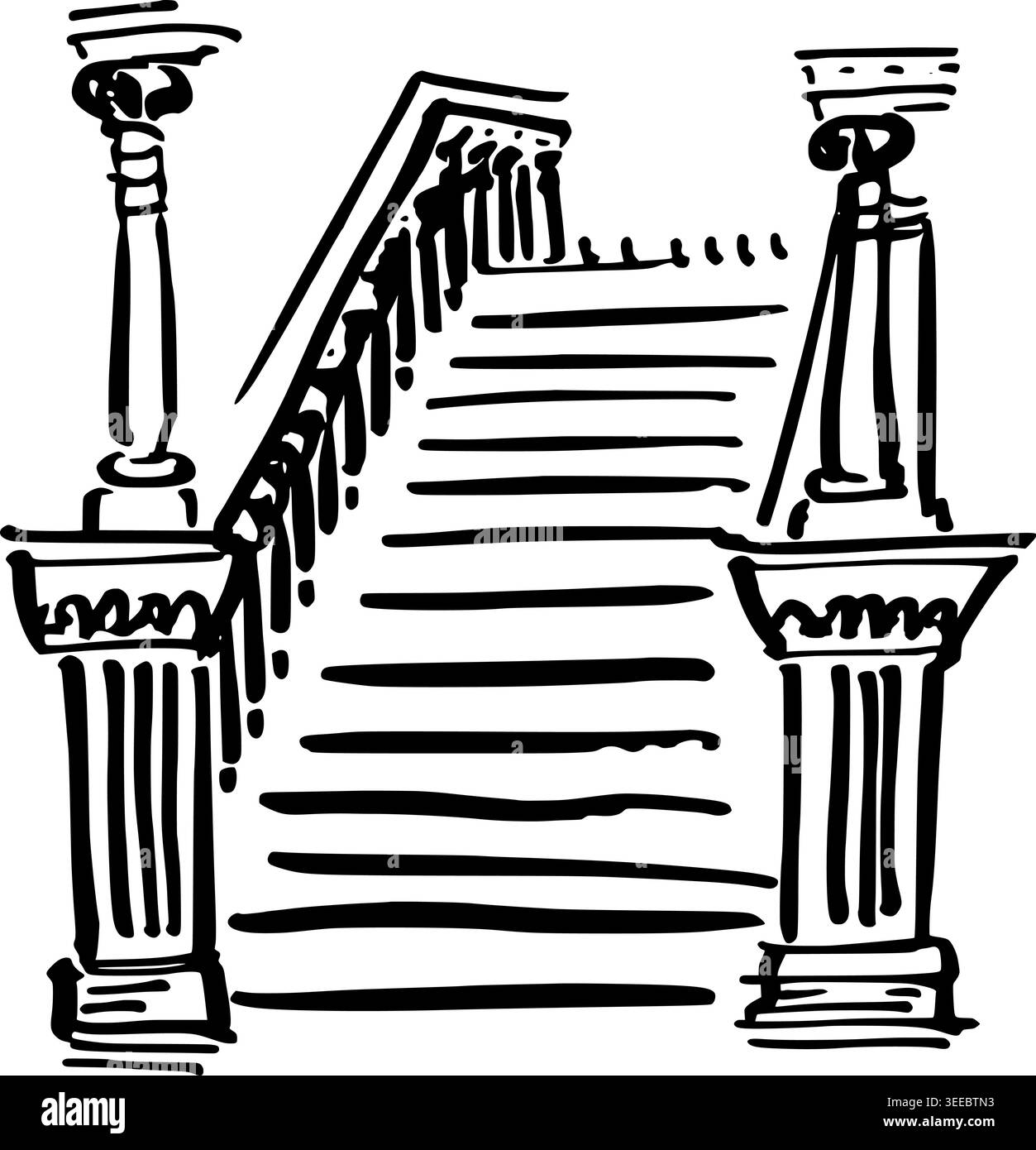 Hand Drawn Grand Library Staircase Vector Illustration Stock Vector