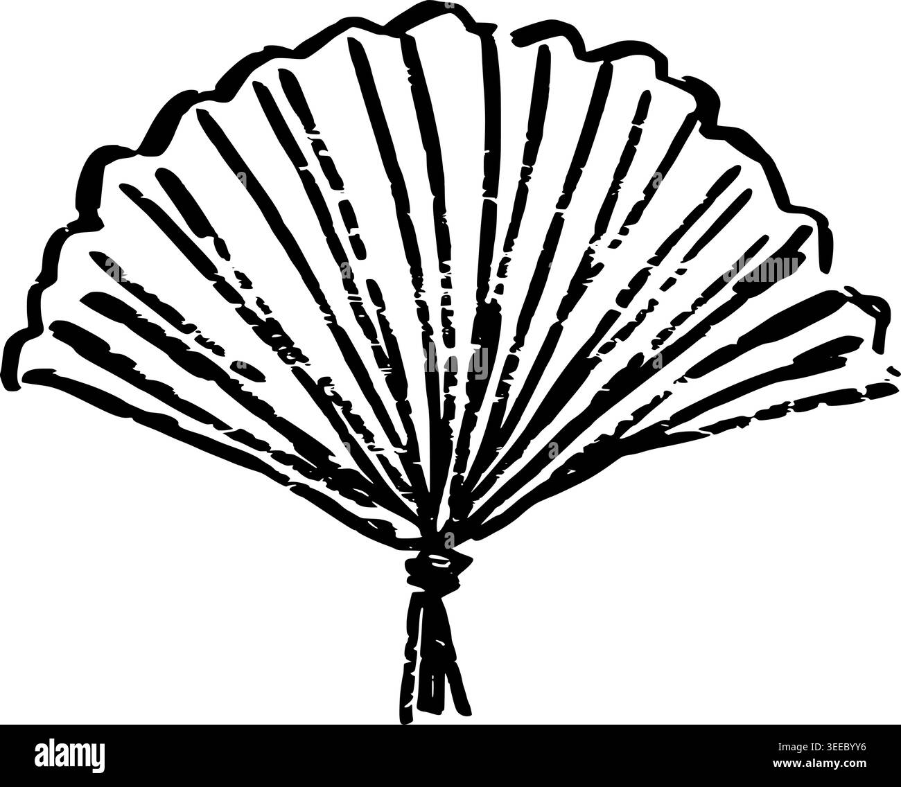 Hand Drawn Folding Hand Fan Vector Line Art Stock Vector