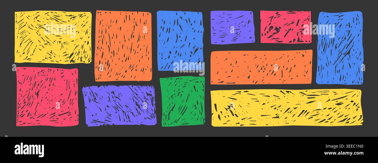 Crayon rectangle frame scribble scratch pencil chalk texture doodle sketch. Squares and rectangles, doodle hand drawn frames . Vector illustration Stock Vector