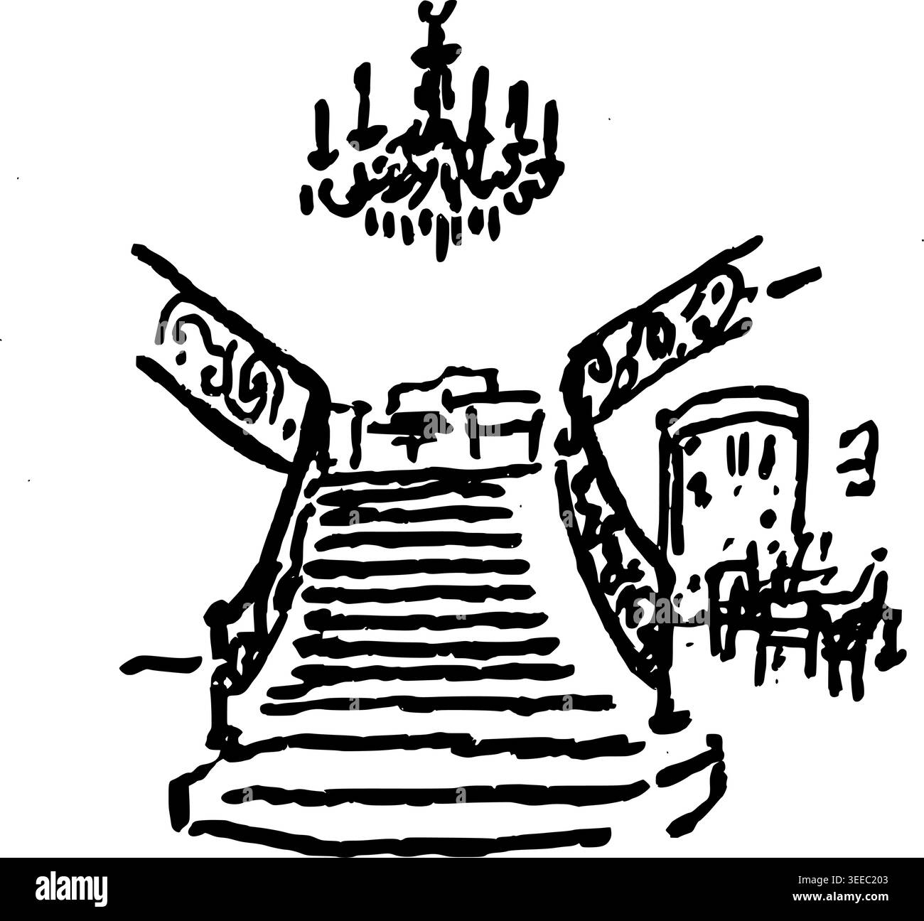 Hand Drawn Castle Staircase Vector Drawing Stock Vector