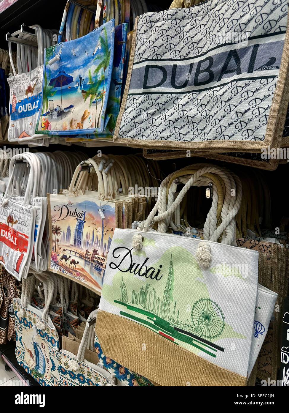rows of Dubai bags in a retail setting - Smartphone Captured Stock Image
