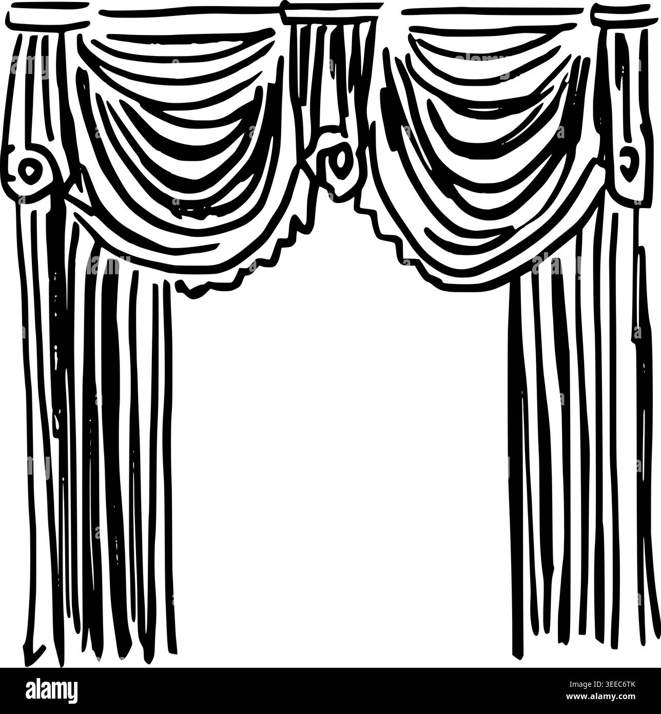 Hand Drawn Theater Curtains Vector Line Art Stock Vector