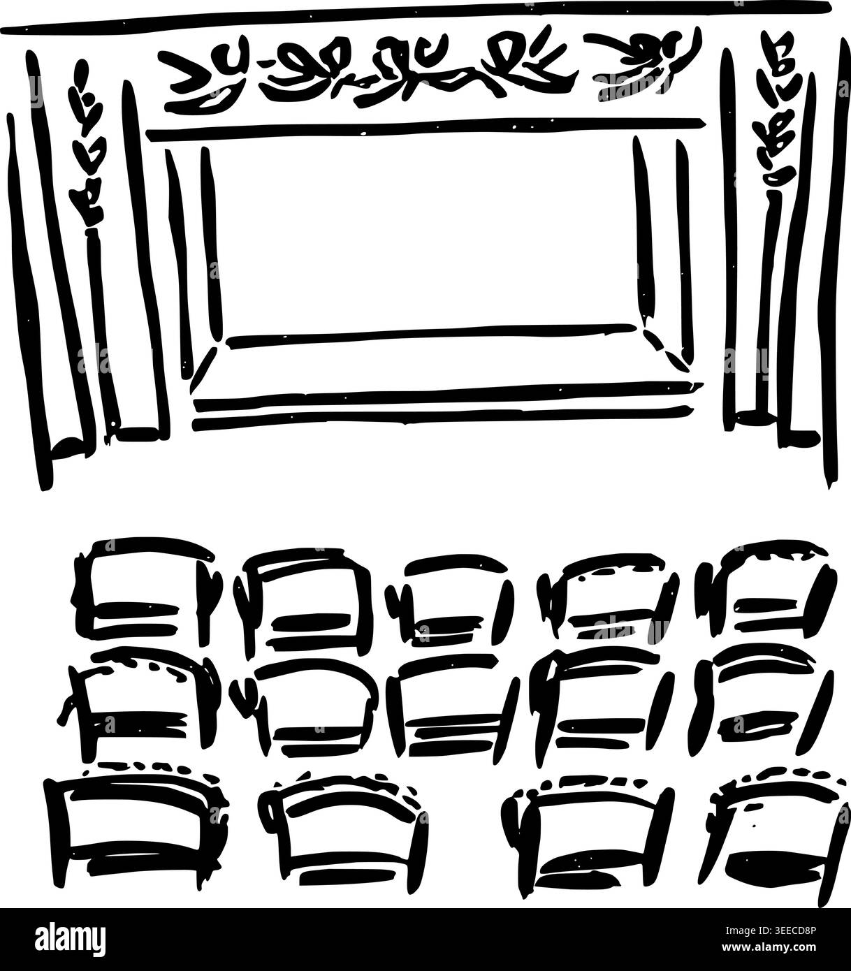 Hand Drawn Theater Stage Vector Line Art Stock Vector