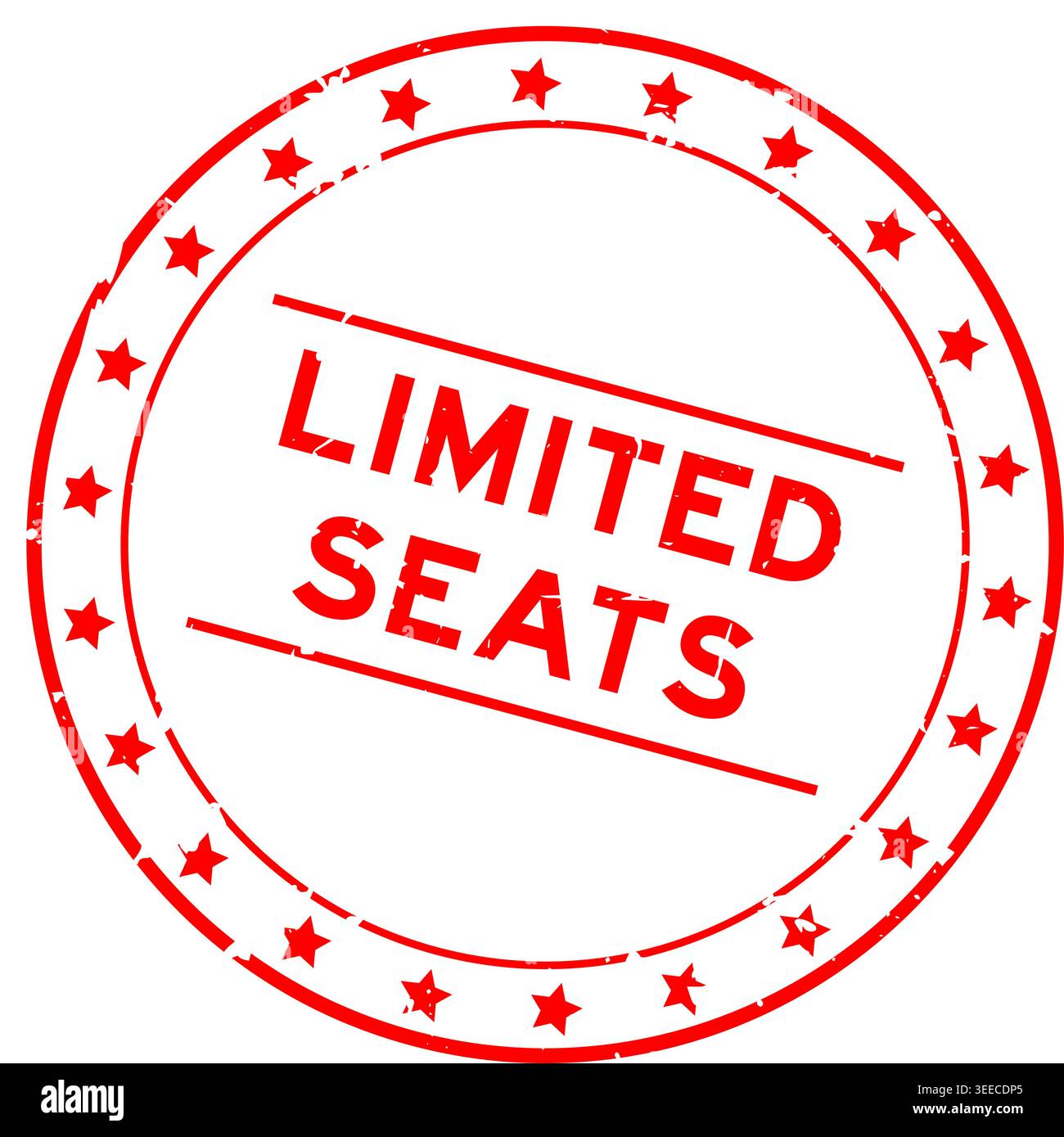 Grunge red limited seats word round rubber seal stamp on white ...