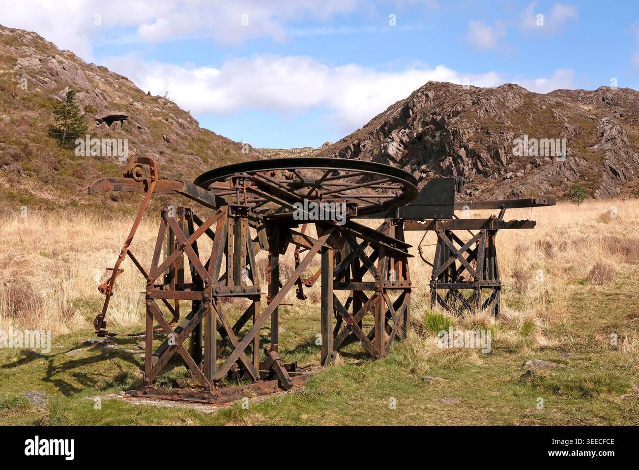 Remains of a terminal wheel, part of an industrial aerial ropeway, part ...