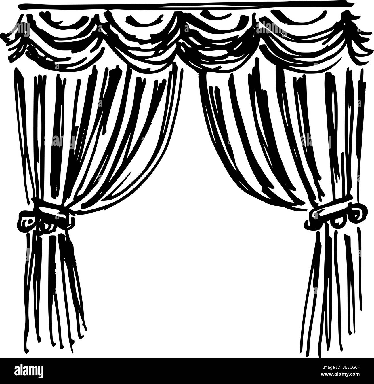 Hand Drawn Theater Curtains Vector Illustration Stock Vector