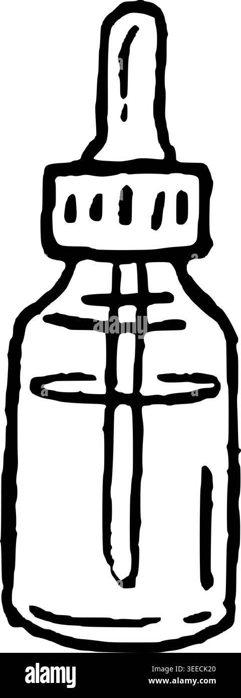 Hand Drawn Serum Dropper Bottle Vector Line Art Stock Vector