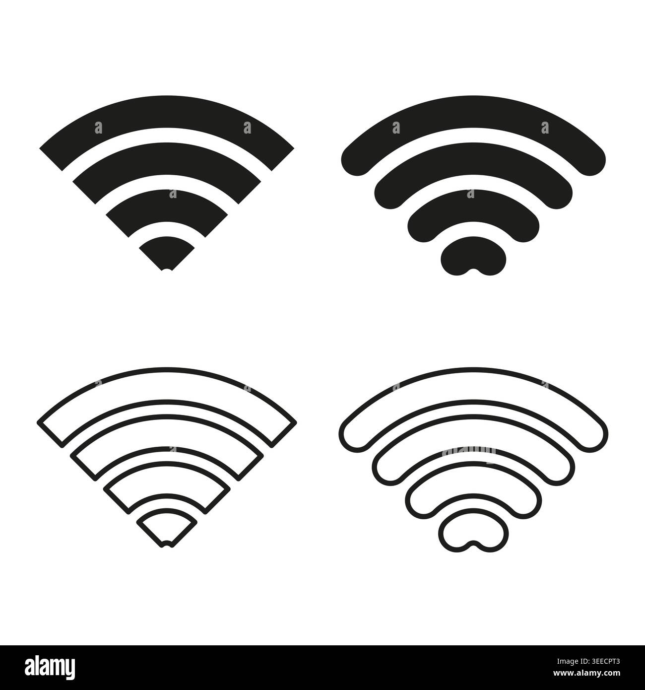 WiFi signal icon set includes four diverse styles in black vector ...