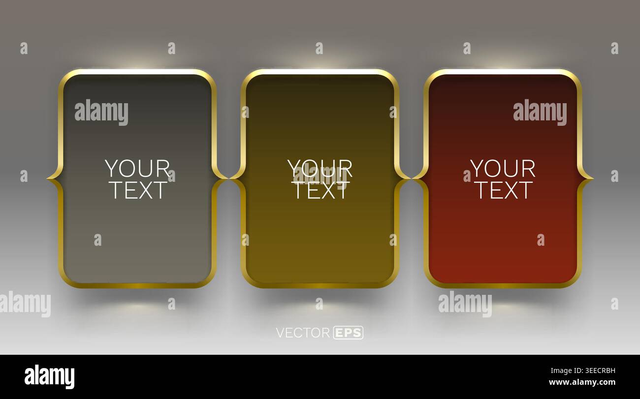 Elegant golden frames for text on a gray background, perfect for modern presentation or banner design. Vector illustration. Stock Vector