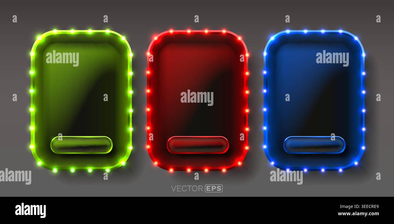Vibrant glowing frames with button elements for modern UI design. Vector illustration. Stock Vector