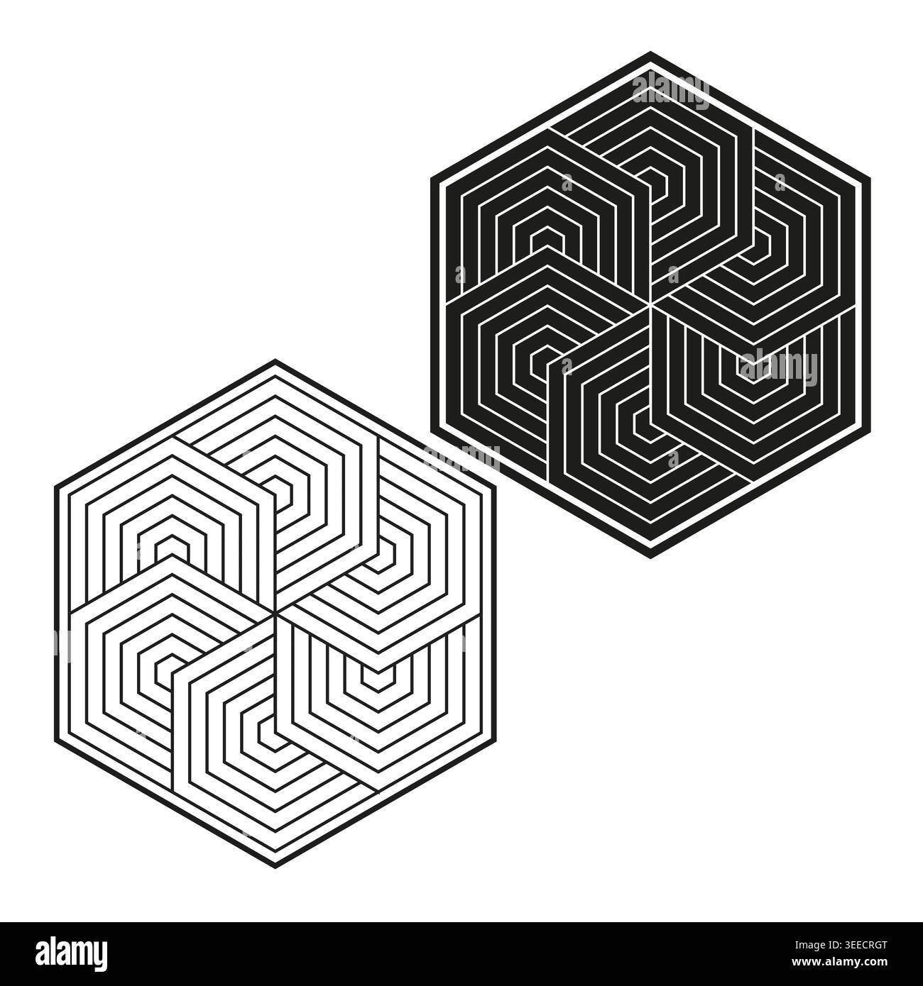 Hexagonal geometric interlocking pattern vector. Minimalist linear design offers sophisticated visual elements for firm branding. EPS 10. Stock Vector