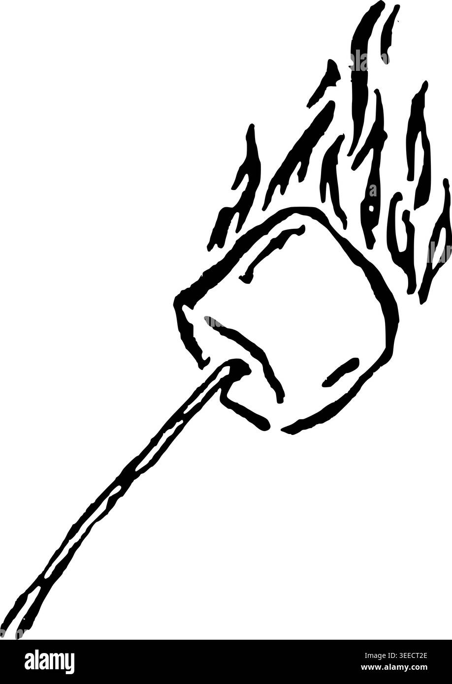 Hand Drawn Roasted Marshmallow on Stick Vector Line Art Stock Vector