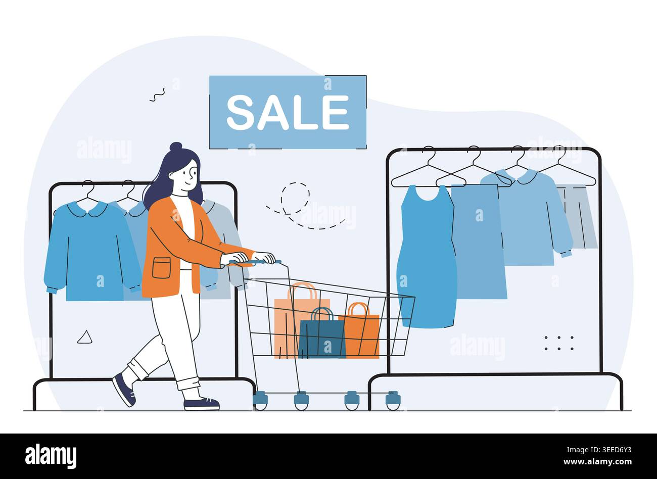 Shopping sale scene. Vector illustration Stock Vector