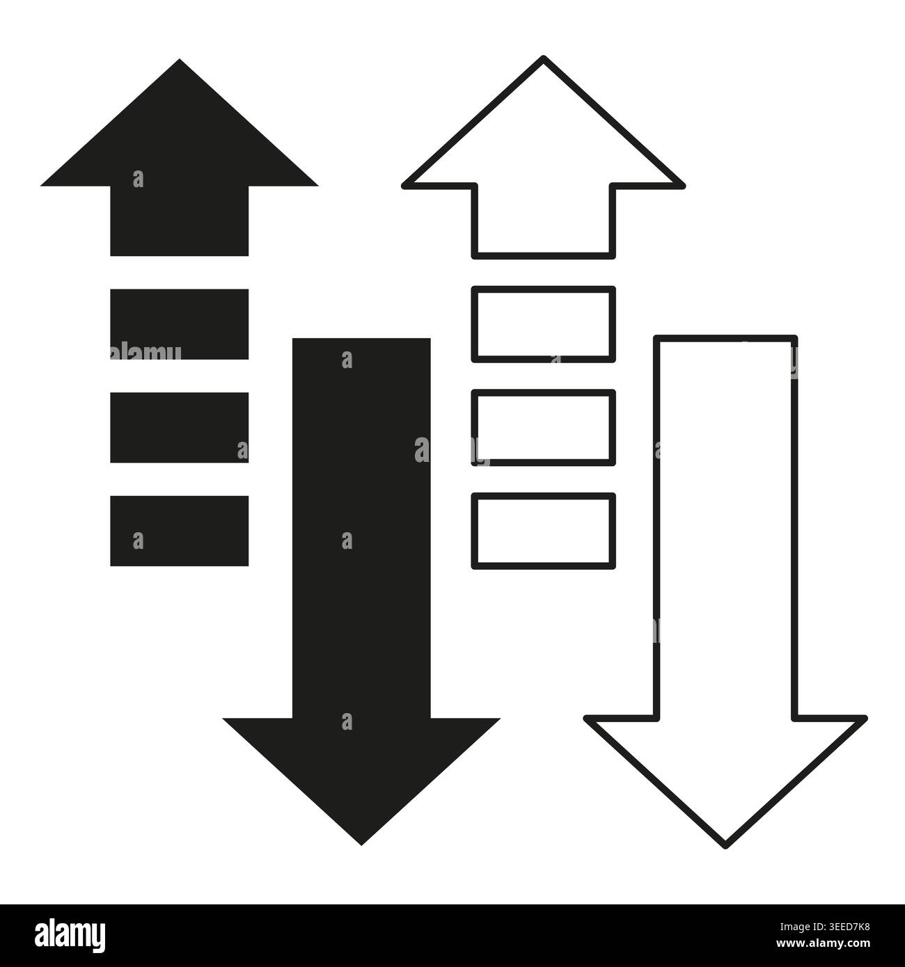 A conceptual Vector illustration depicting data transfer or upload download processes with a set of modern arrows and progress segments. EPS 10. Stock Vector