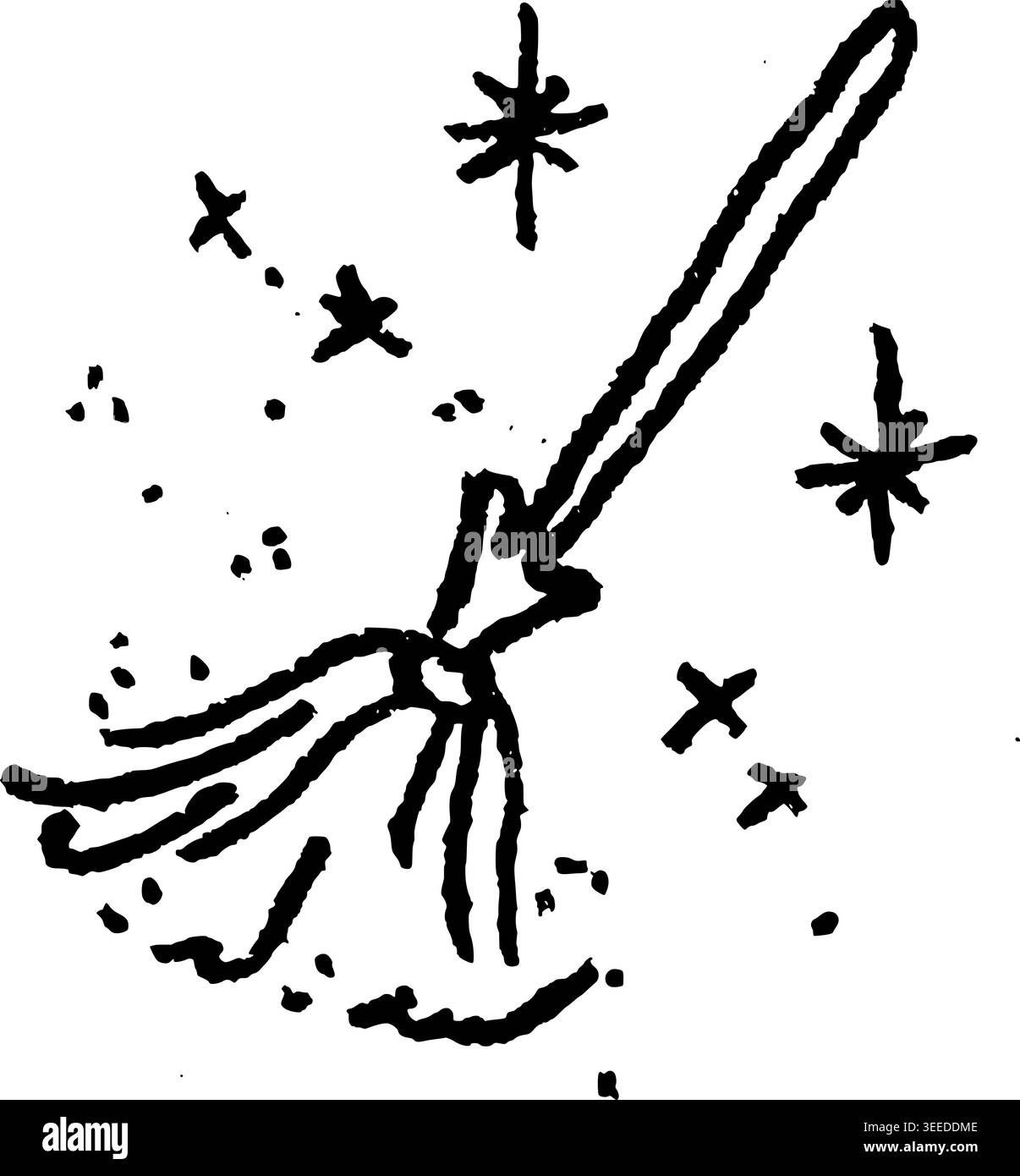 Hand Drawn Magical Cleaning Broom Vector Drawing Stock Vector