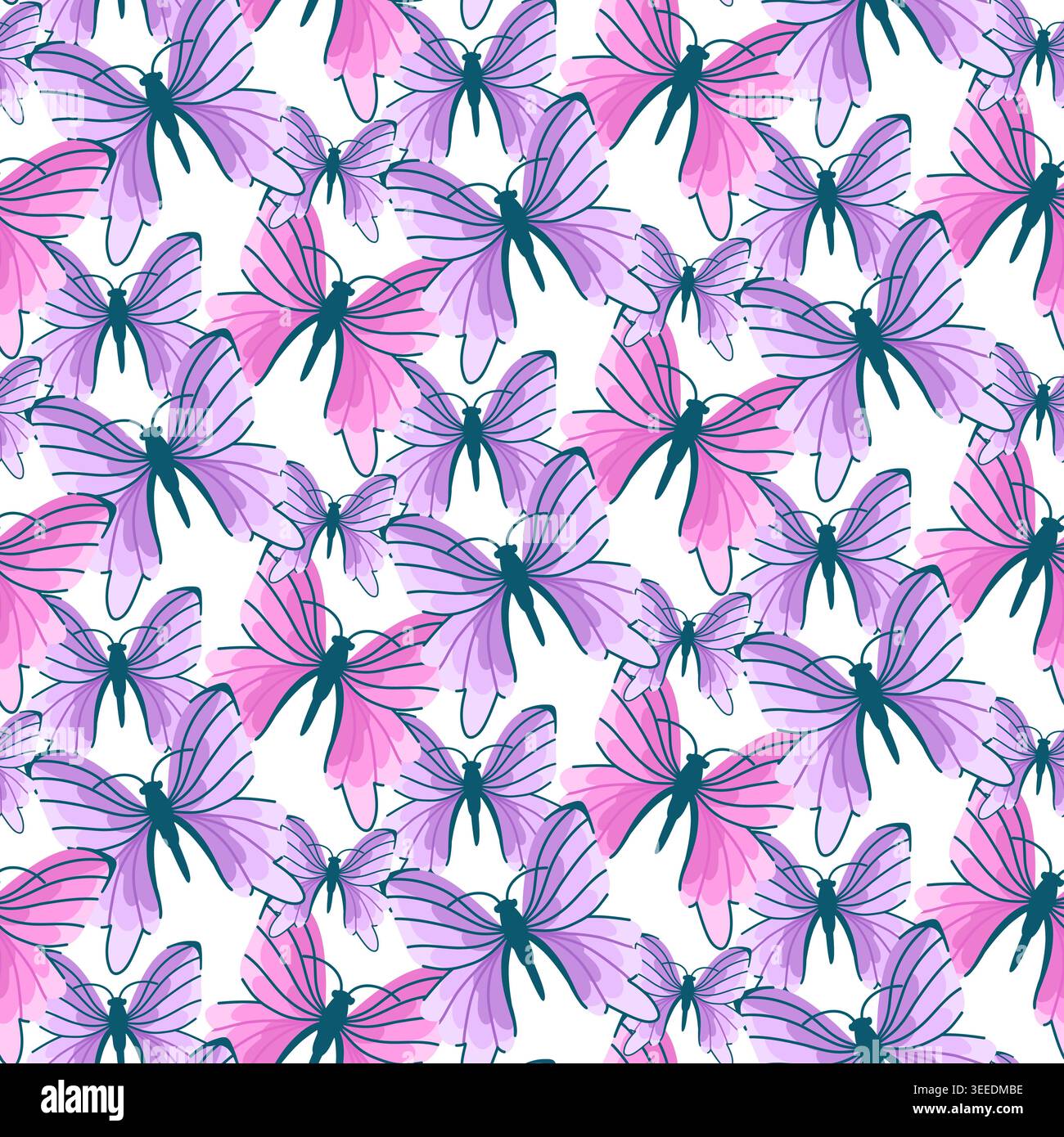 Seamless pattern with pink and purple butterflies Stock Vector