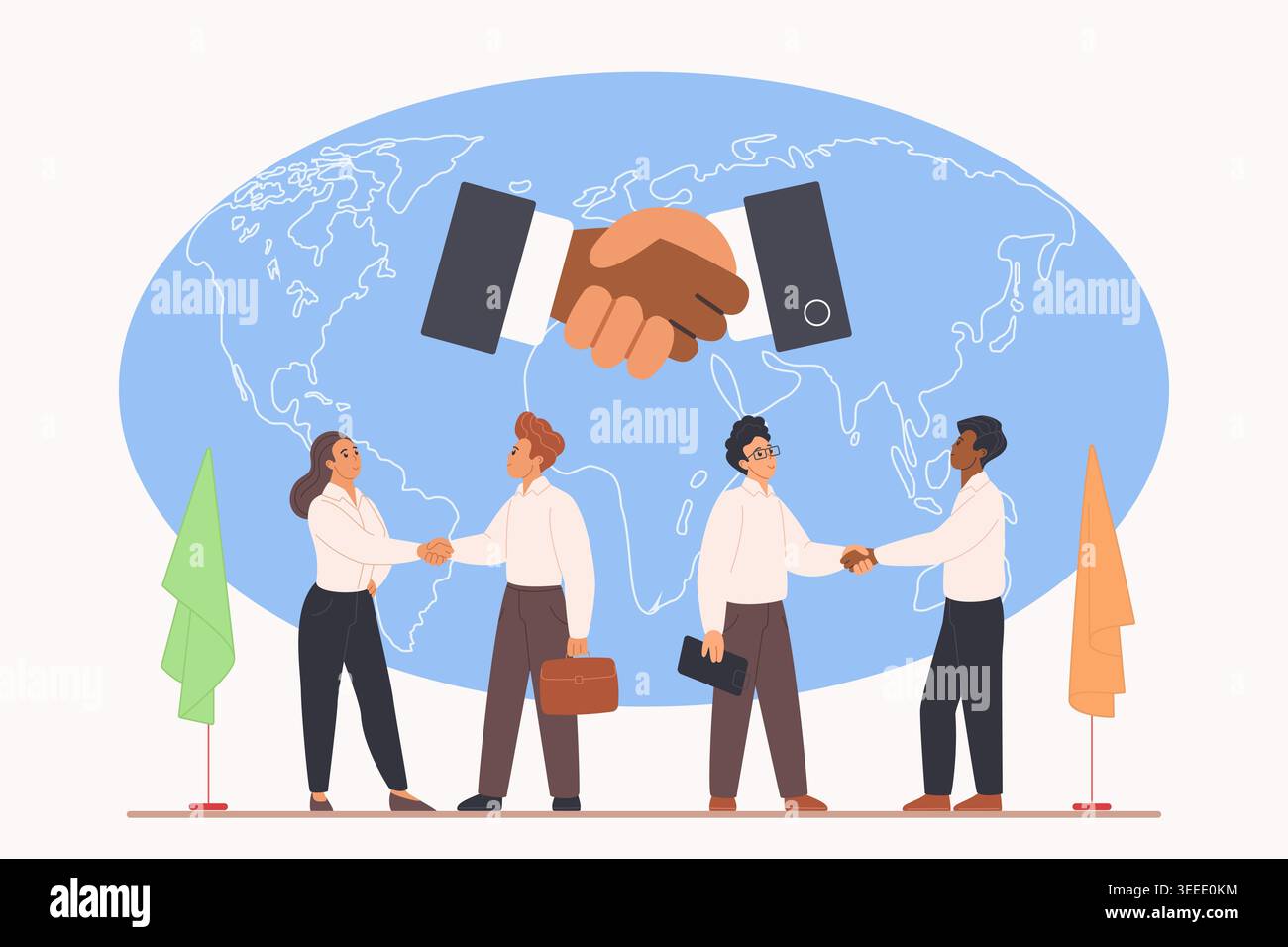 Business diplomats shaking hands at international meeting, standing in ...
