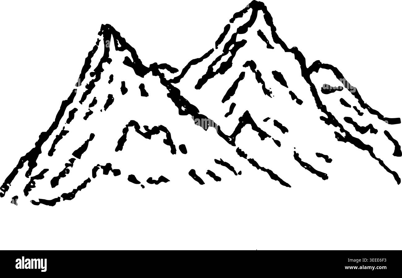 Hand Drawn Mountain Range Vector Line Art Stock Vector