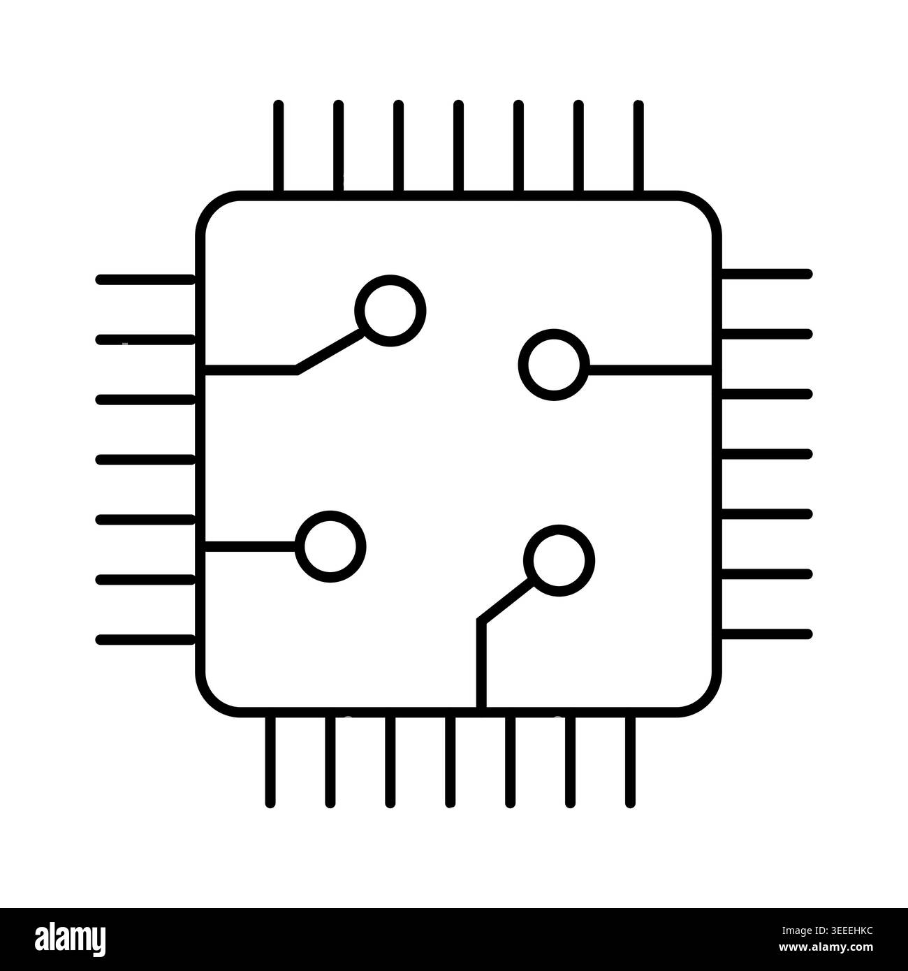 Microchip pictogram. Vector line illustration. Suitable for electronics icons, hardware symbols, technology interface design. Stock Vector