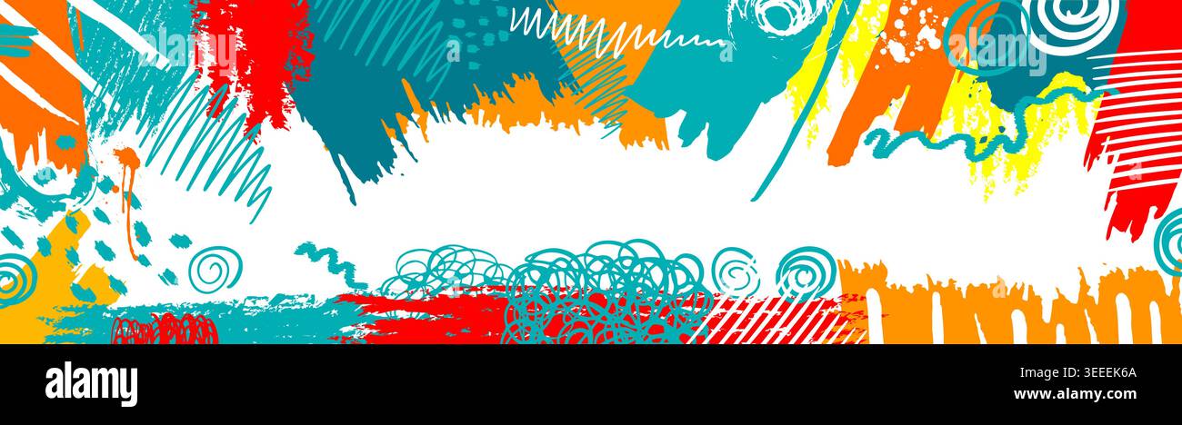 colored background with paint strokes frame. Hand drawn. Not AI, vector illustration. Stock Vector