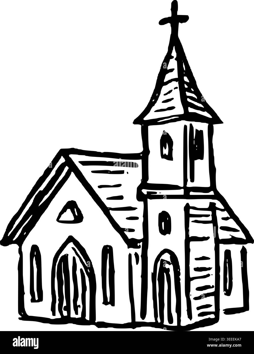 Hand Drawn Wedding Church Vector Drawing Stock Vector