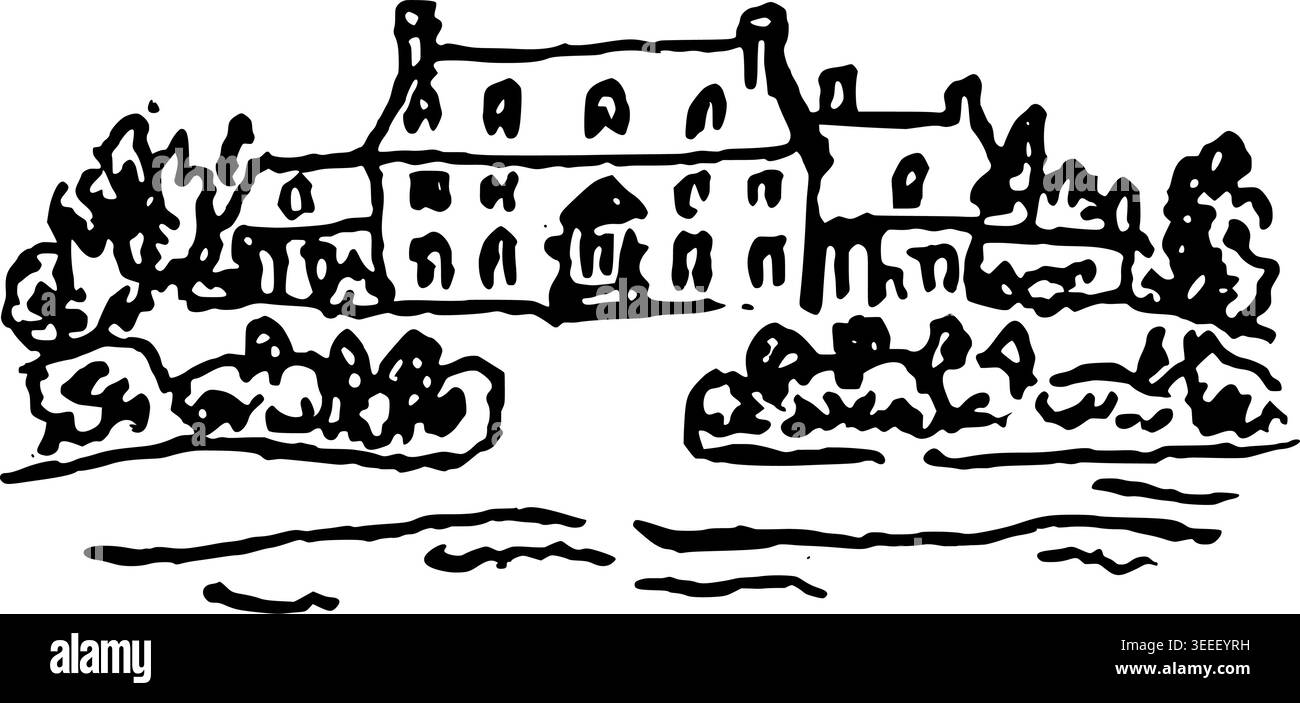 Hand Drawn Wedding Mansion Vector Illustration Stock Vector