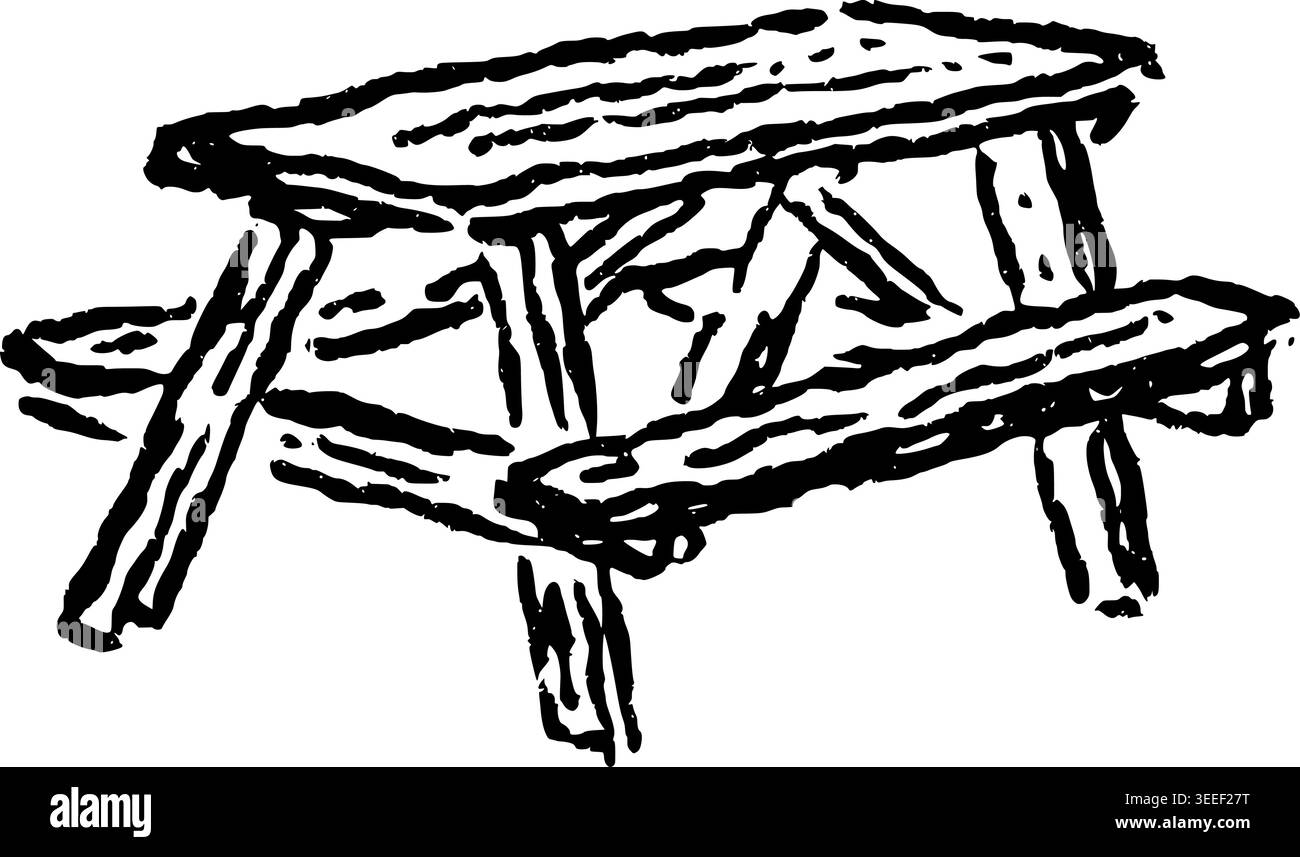 Hand Drawn Picnic Table Bench Vector Illustration Stock Vector