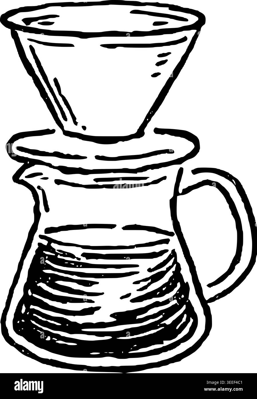 Hand Drawn Pour Over Coffee Dripper Vector Drawing Stock Vector