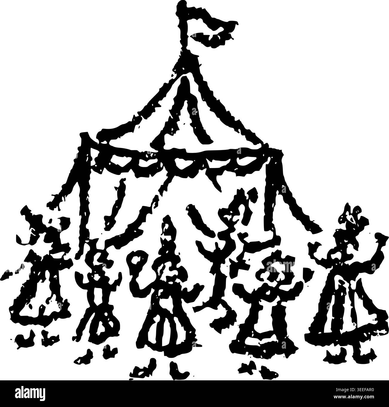 Hand Drawn Circus Tent with Audience Vector Line Art Stock Vector Image ...