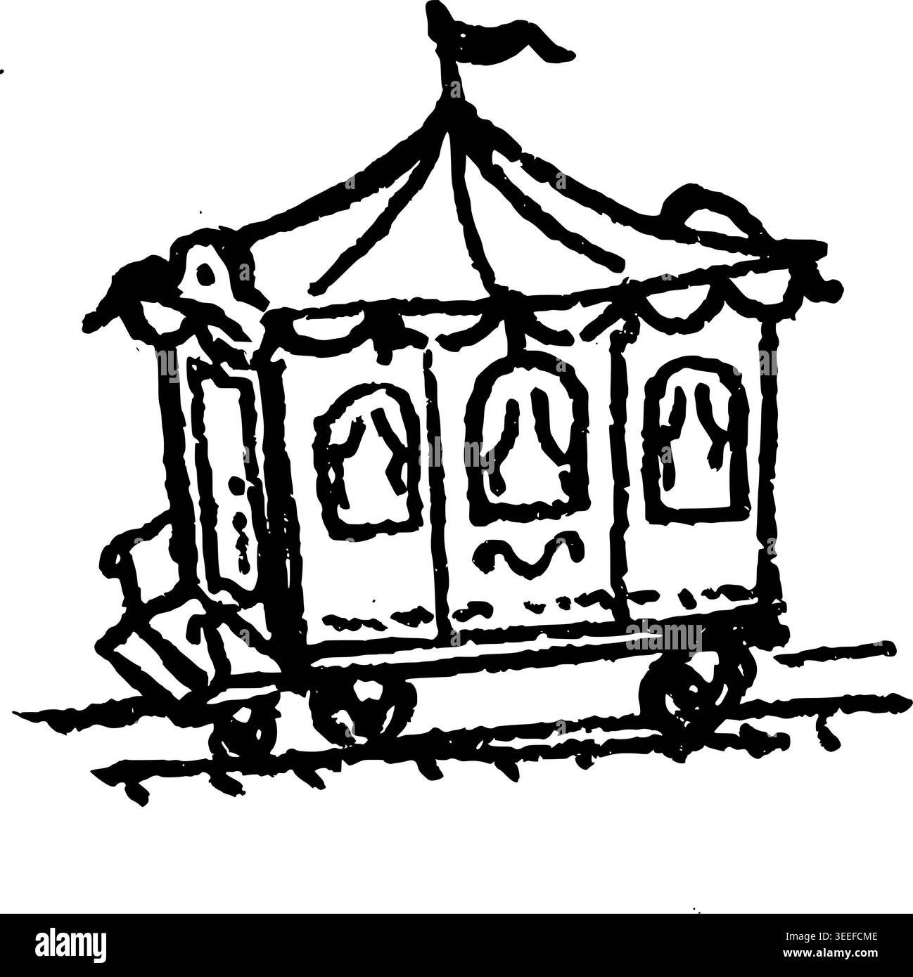 Hand Drawn Ornate Circus Wagon Vector Drawing Stock Vector
