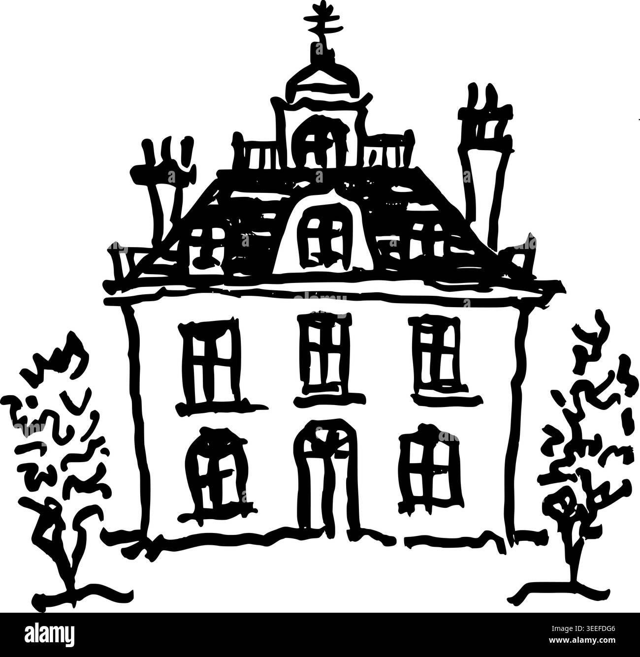 Hand Drawn Wedding Mansion Two Vector Line Art Stock Vector