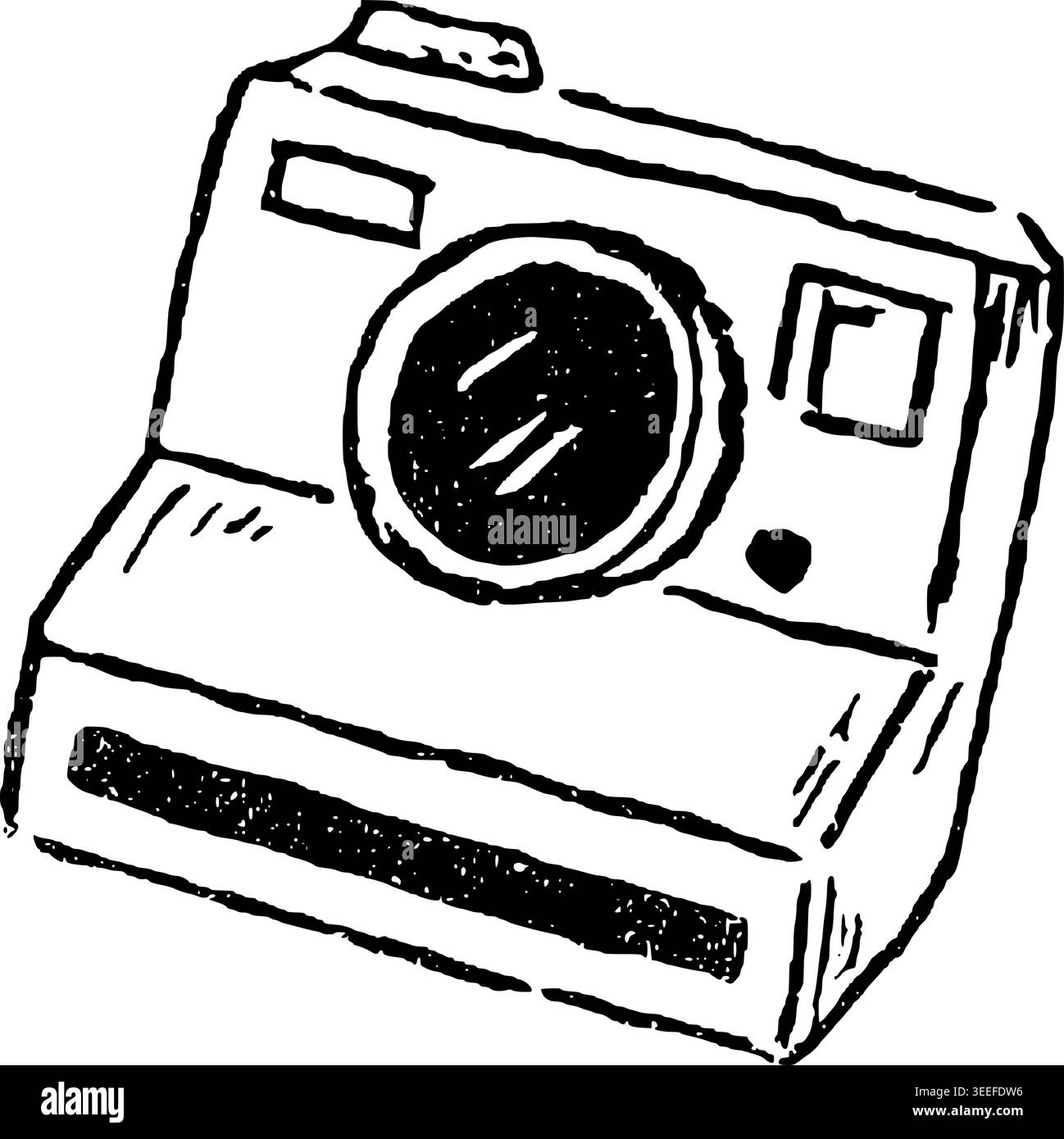 Hand Drawn Polaroid Camera Vector Line Art Stock Vector