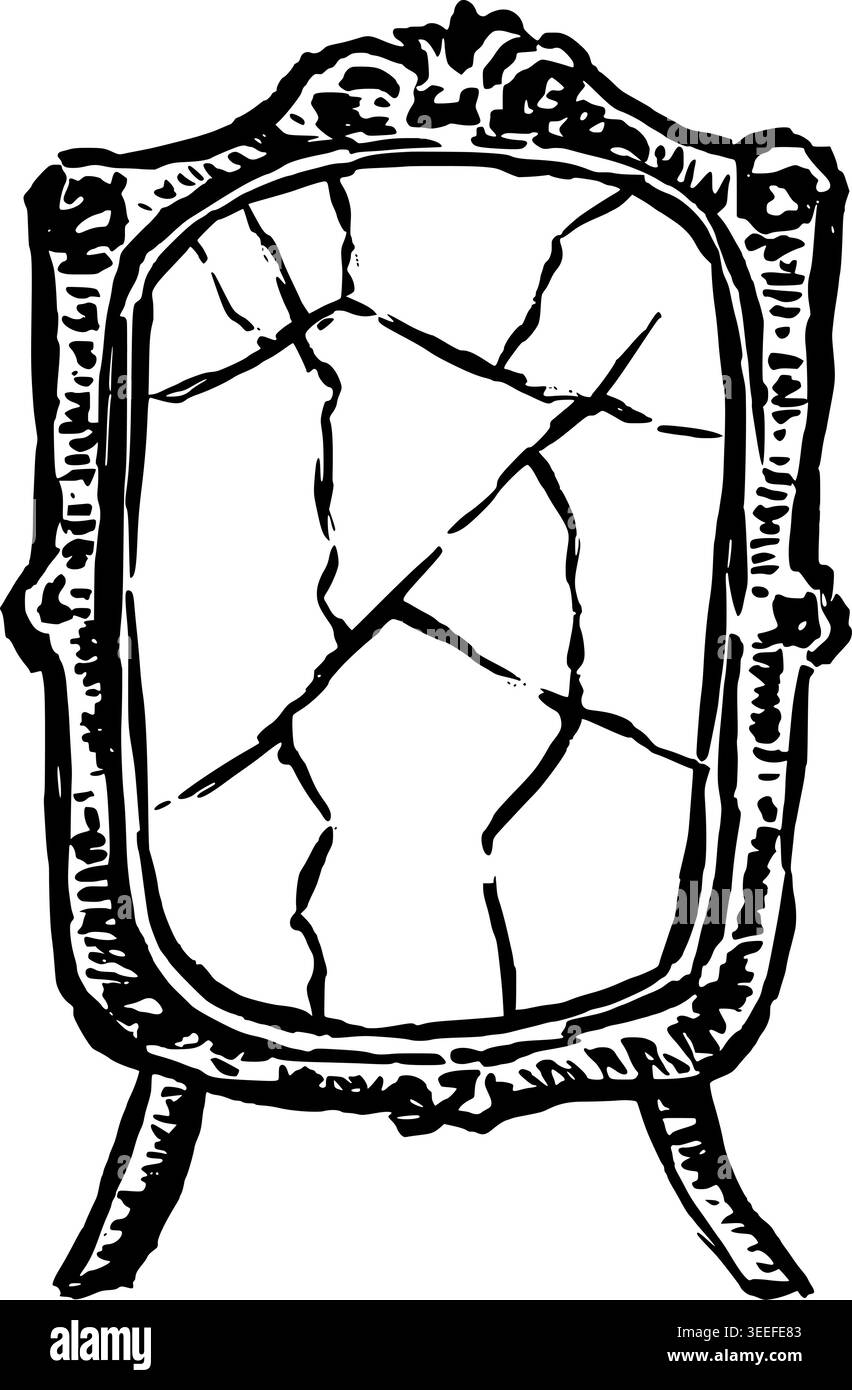 Hand Drawn Cracked Mirror Vector Illustration Stock Vector