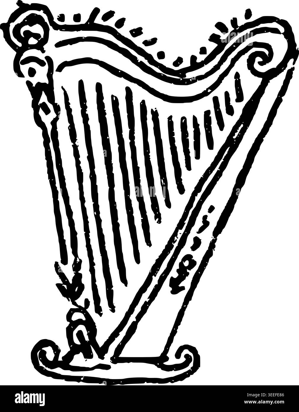 Hand Drawn Harp Vector Drawing Stock Vector