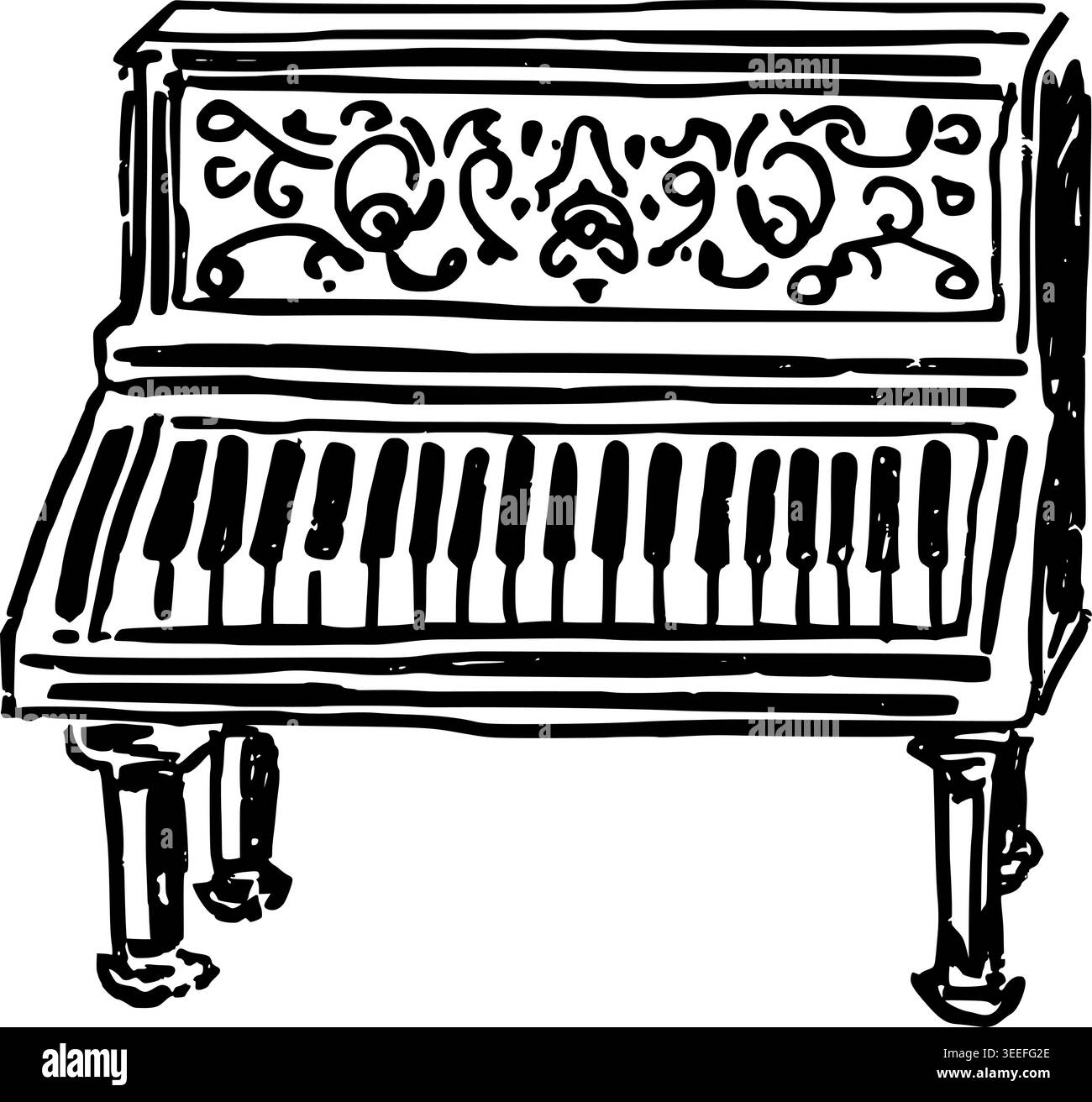 Hand Drawn Vintage Piano Vector Line Art Stock Vector