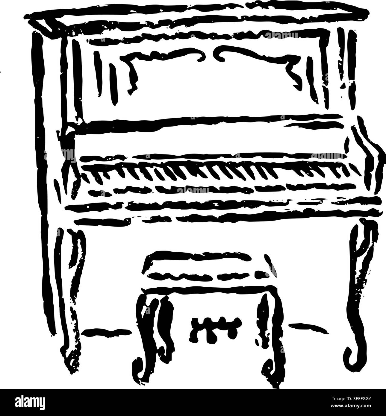 Hand Drawn Upright Piano Vector Illustration Stock Vector