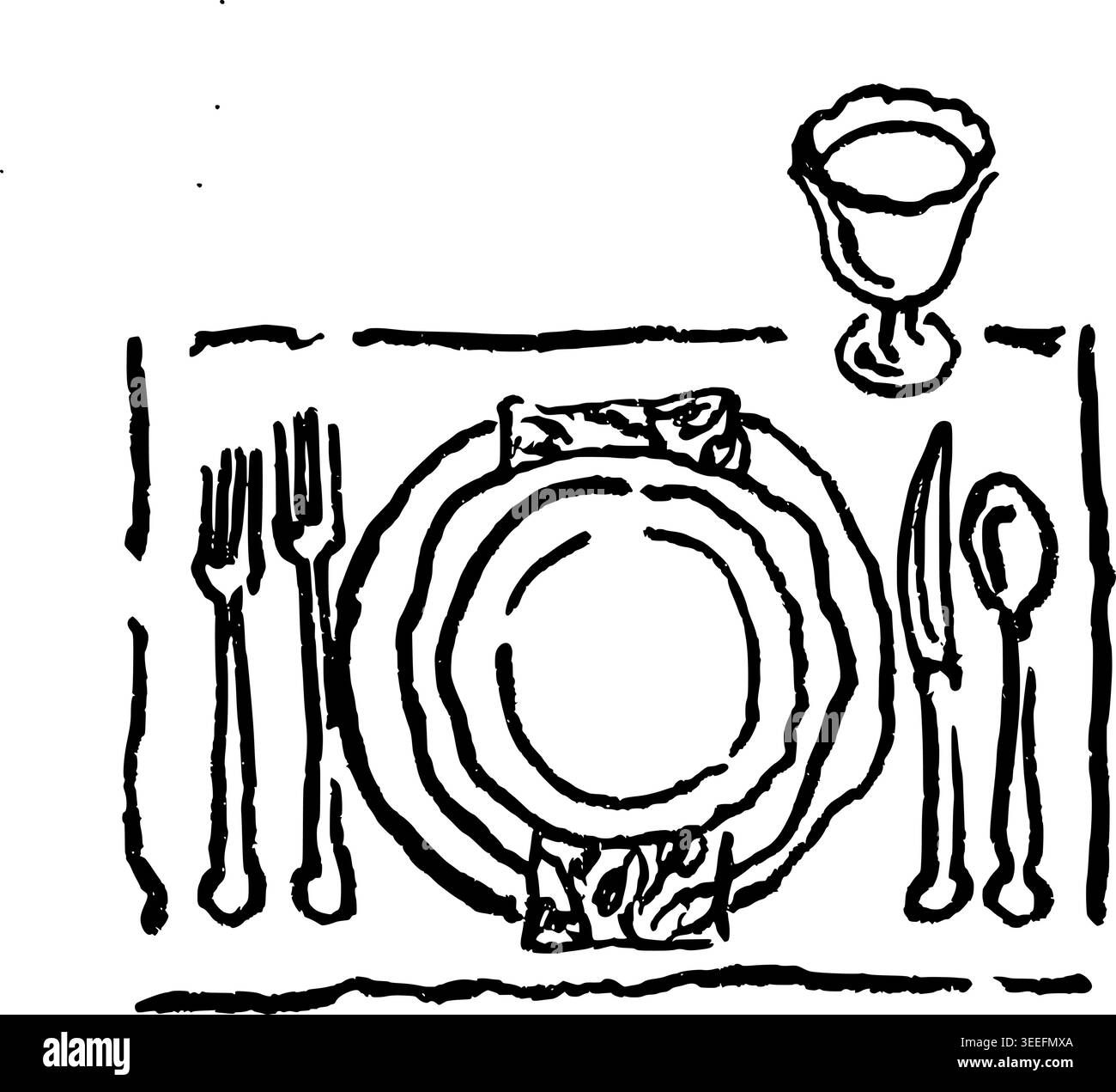 Hand Drawn Christmas Place Setting Vector Illustration Stock Vector