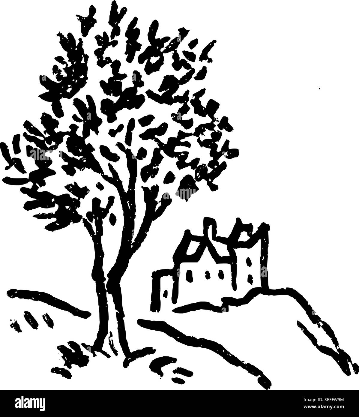 Hand Drawn Tree with Castle Vector Illustration Stock Vector Image ...
