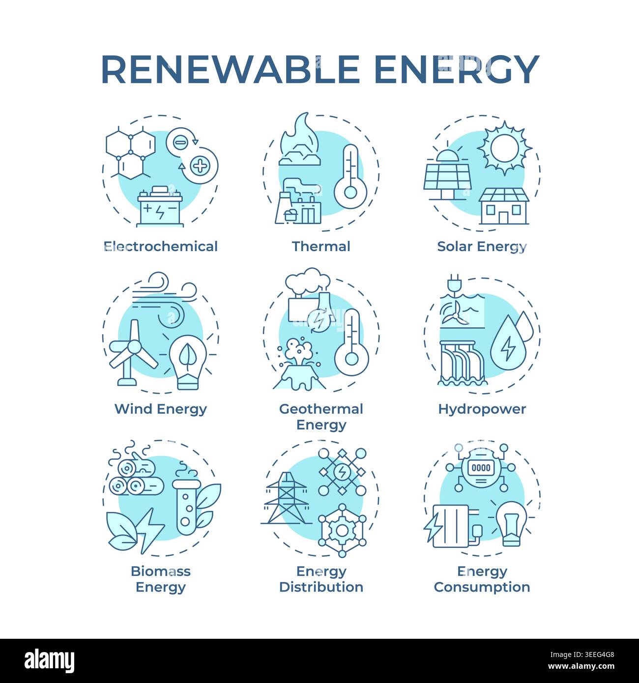 Renewable energy soft blue concept icons Stock Vector