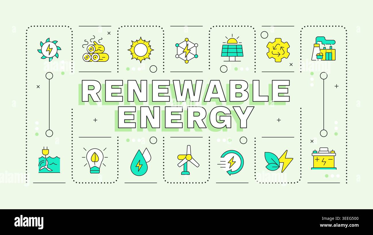 Renewable energy light green word concept Stock Vector