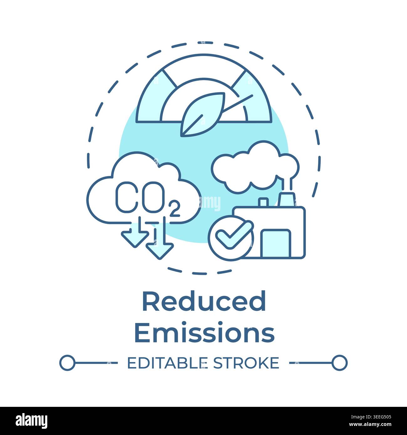 Reduced emissions soft blue concept icon Stock Vector
