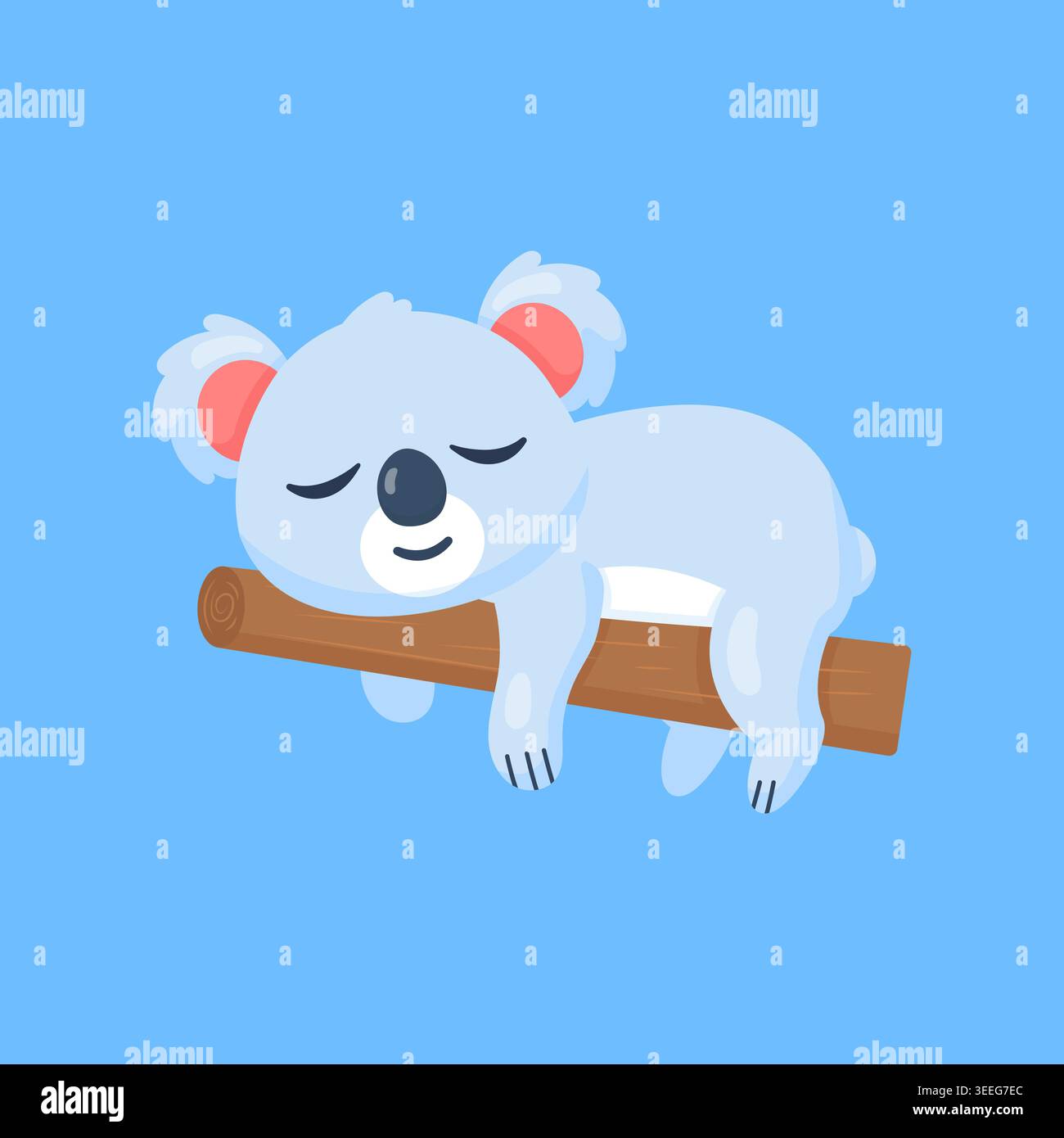 Cute Sleeping Koala on Tree Branch Flat Vector Illustration Stock Vector