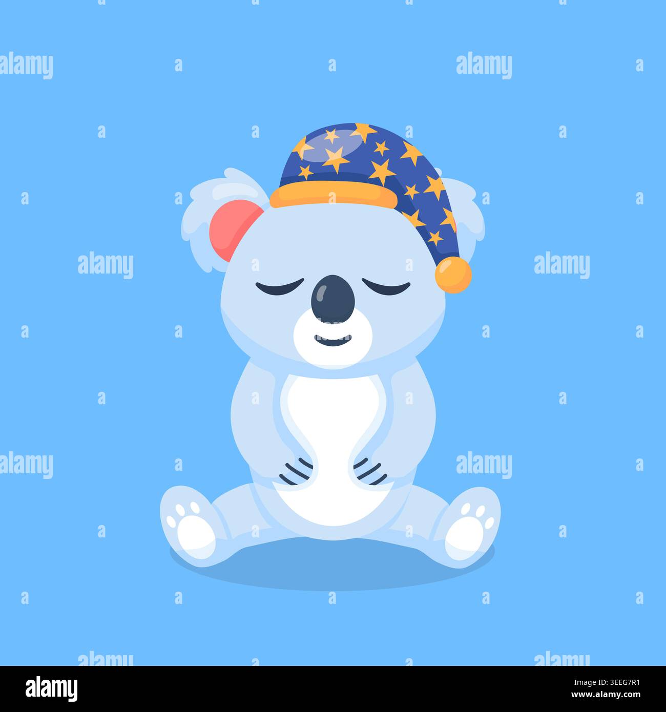 Cute Sleeping Koala Wearing Nightcap Flat Vector Illustration Stock Vector
