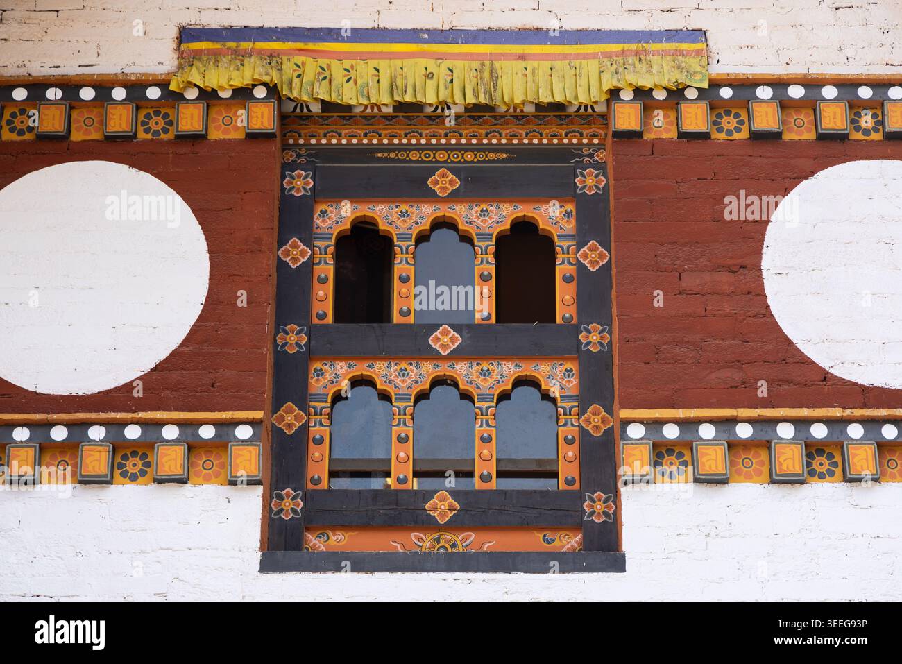 Window of Wangdue Phodrang Dzong (Fortress), Bhutan Stock Photo